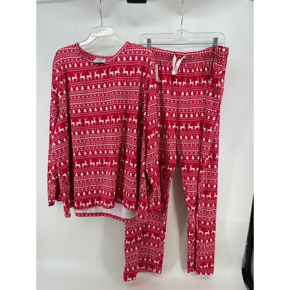 Mason Signature Womens 3XL Red Fair Isle Reindeer Christmas Pajama Set 2pc